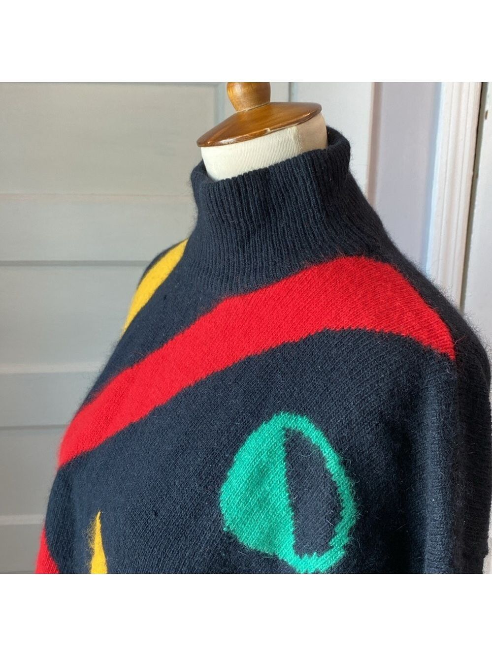 Vintage IB Sports Geometric Color Block Angora Lambswool Blend Sweater, Size M - Picture 10 of 12